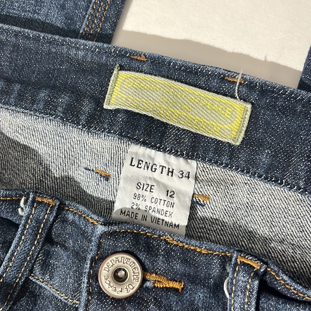 Department of Peace standard denim jeans sz 12 medium wash long inseam bootcut - Picture 2 of 9